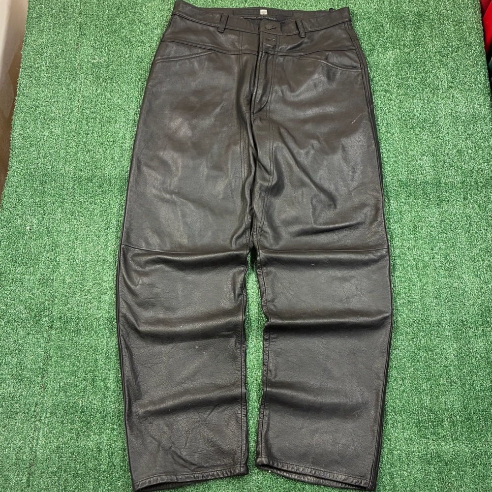 Y2K Marithe Francois Girbaud Baggy Black Leather Biker Pants